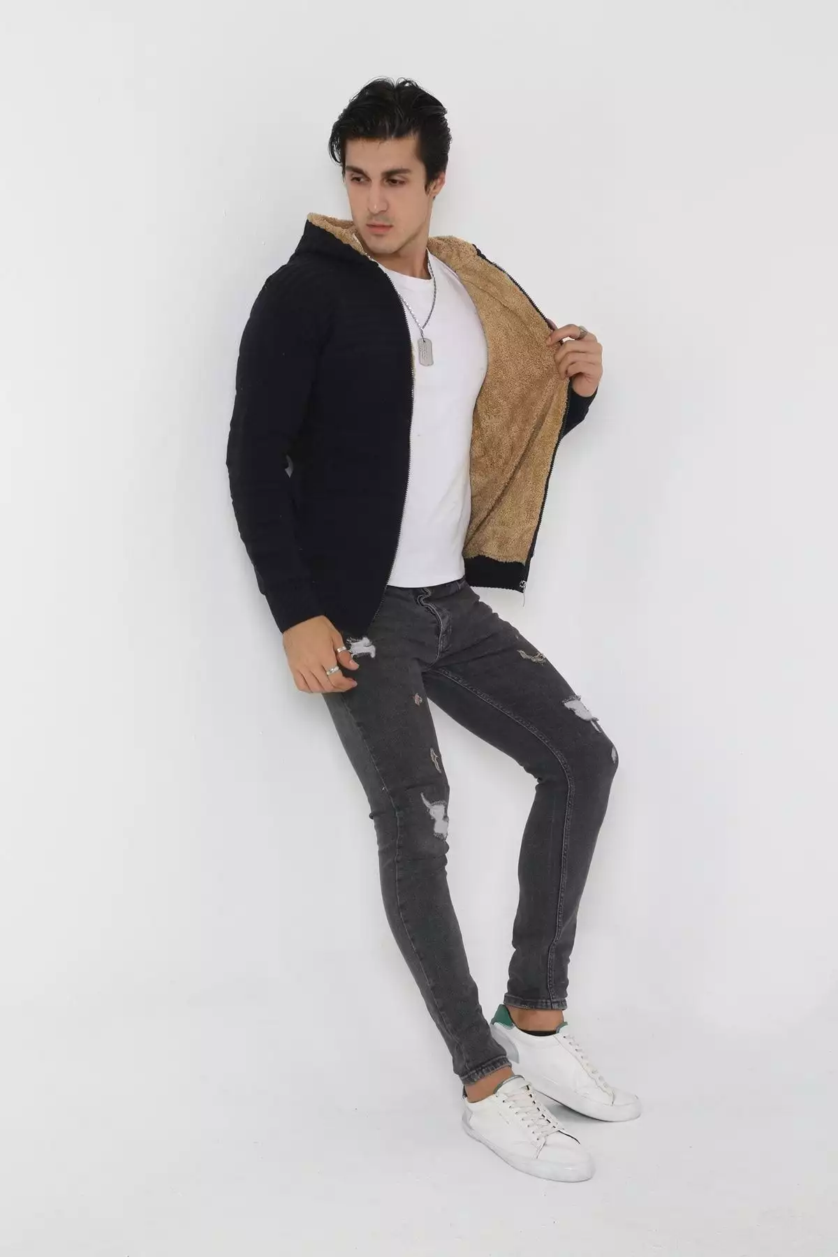 هودی ورزشی با کلاه خزدار مردانه برند KMKkombin - 209914455