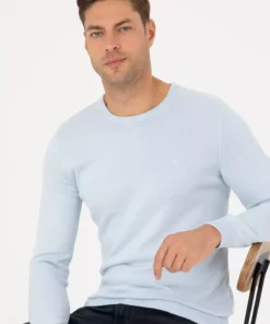 کلاه بافتنی بیسیک آبی روشن با یقه گرد و فیت باریک 50270179-VR003 برند Pierre Cardin - 861356888