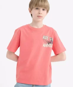 تیشرت کوتاه آستین با یقه دوچرخهای و طرح چاپی برای پسران کودک E0185A825HS برند Defacto - 929632657