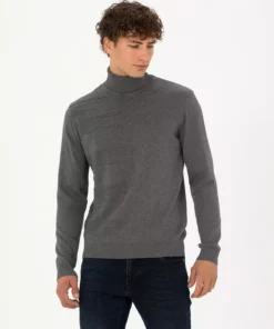 کاپشن بافتنی یقه گرد باریک و ملانژ Gri مدل 50281831-VR086 برند Pierre Cardin - 829005989