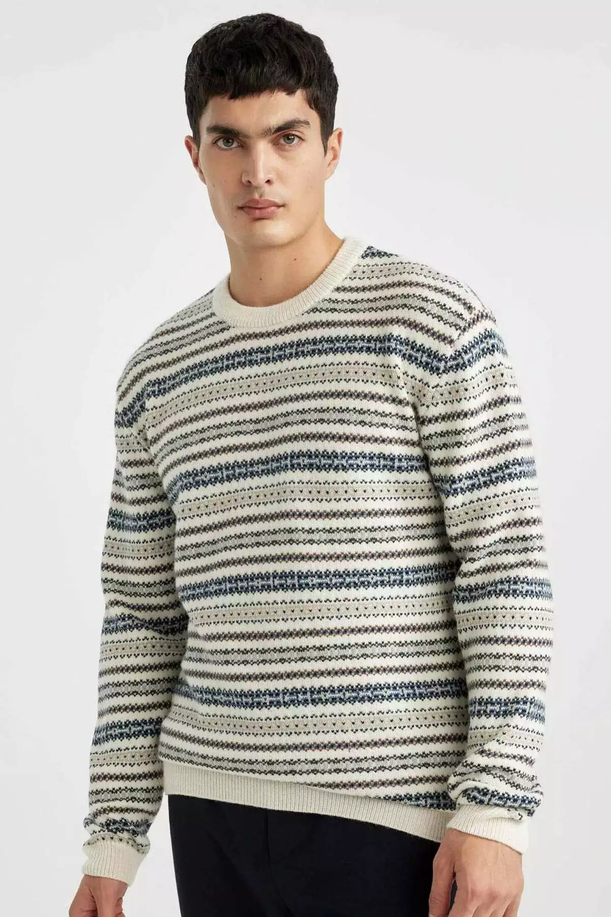 پلیور طرحدار با یقه گرد و برش استاندارد B9716AX24AU برند Defacto - 844001456