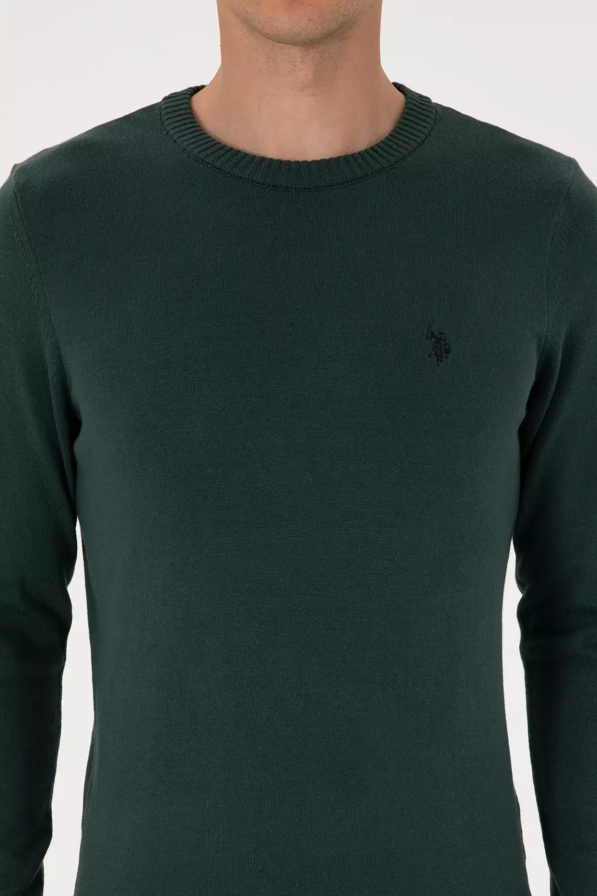 ژاکت کشباف مردانه با یقه گرد فرم باریک رنگ سبز تیره 50313713-VR079 برند U.S. Polo Assn. - 971595344