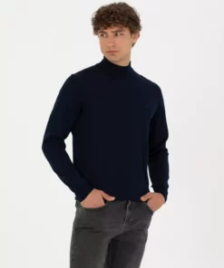 ک熔ب یقه نیمه باله کلاهی دوخته شده از ترکیب پشم با طراحی باریک و رنگ سرمهای 50270055-VR033 برند Pierre Cardin - 828930141