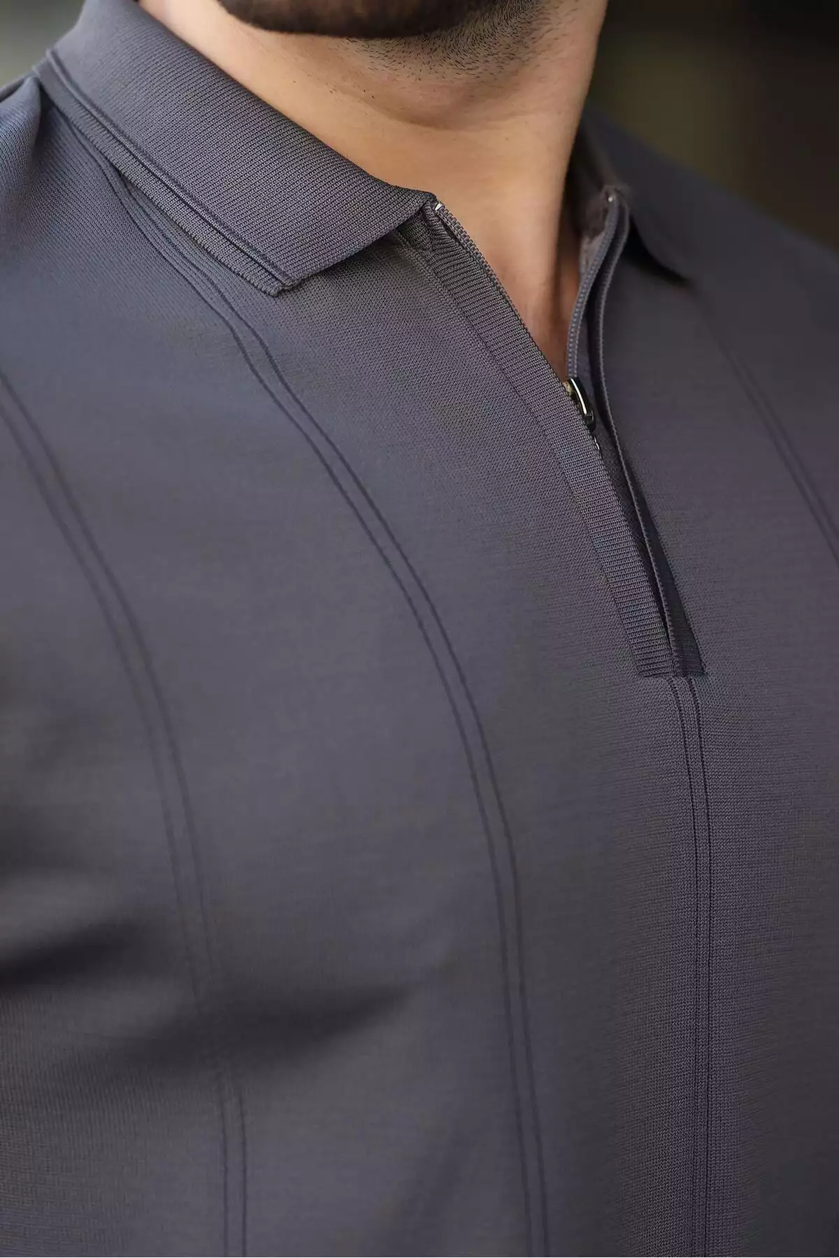 کلاهخود پولو یقه زیپی مردانه آنتراسیت E7427 برند Madmext - 986537072