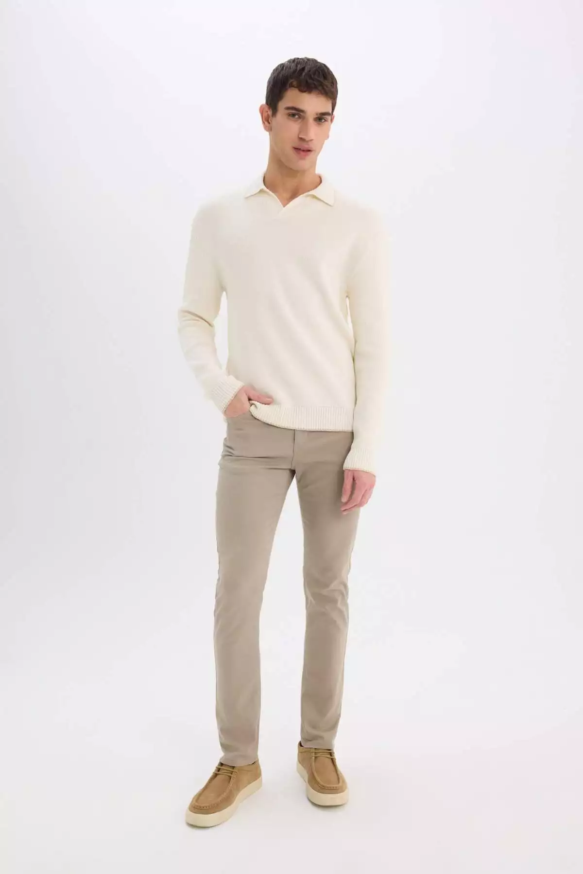 پلیور یقه پلیسه فیت استاندارد E5220AX24WN برند Defacto - 890368596