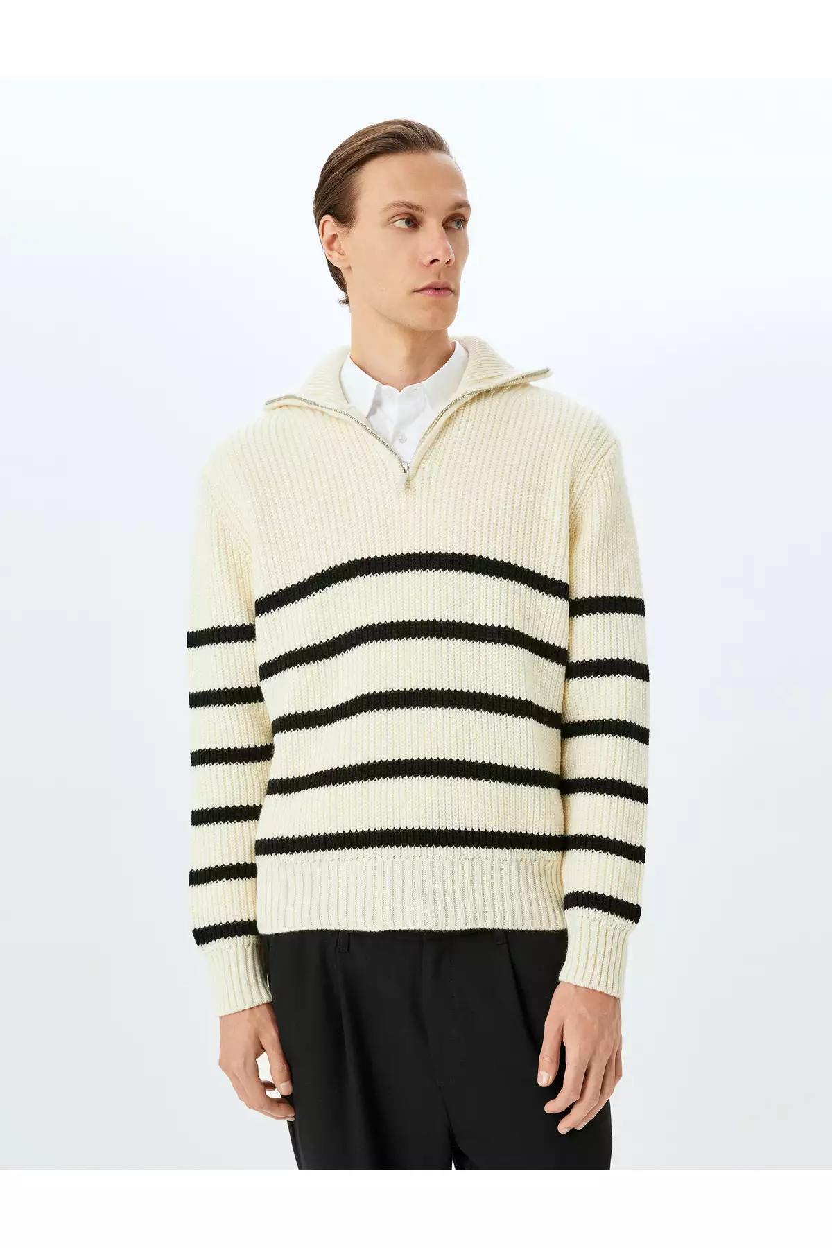 پلیور بافت خط دار با زیپ نیمه باز برند Koton - 872468224
