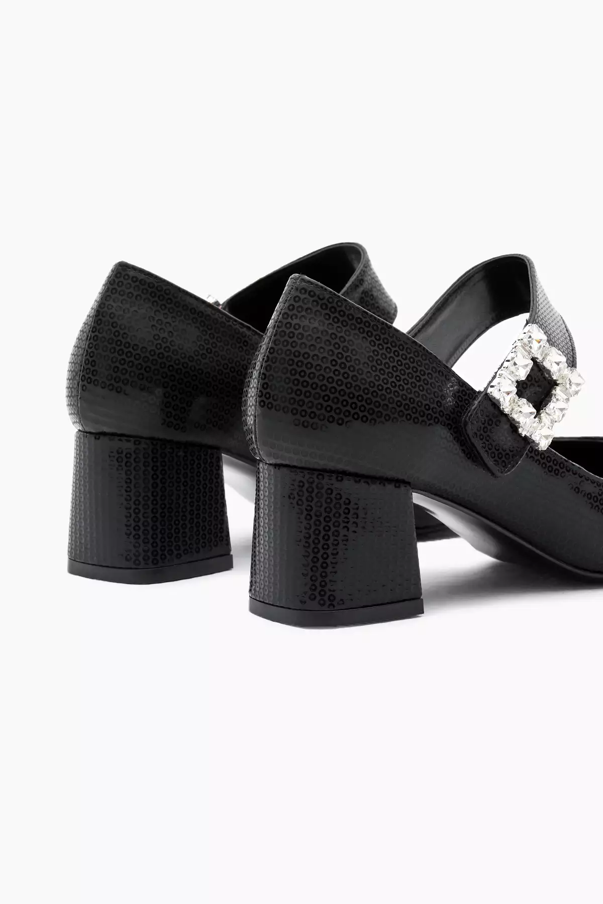 کفش پاشنهدار زنانه با بند چسبی و کفه نئولیت طرح دار رنگ مشکی با پاشنه سنگی برند Tonny Black - 872924735