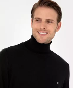 پلیور بافت ساده یقه گرد مشکی فیت تن‌ساز شماره 50296602-VR046 برند Pierre Cardin - 856654064