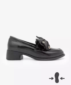 کفش روزمره زنانه با جزئیات پاپیونی و چسبان، پاشنه بلند کلفت مدل یانیس - سیاه برند Marjin - 1019716465