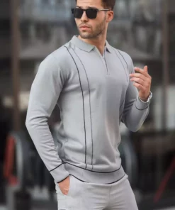 پلیور مردانه یقه پولو با زیپ گری فرمو 6823 برند Madmext - 755075147