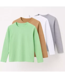 تی‌شرت بلند آستین ساده یقه دوچرخه‌ای برای پسر بچه‌ها مدل ۴ عددی برند KURGAN TEKSTİL - 1012489238