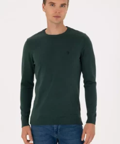 ژاکت کشباف مردانه با یقه گرد فرم باریک رنگ سبز تیره 50313713-VR079 برند U.S. Polo Assn. - 971595344