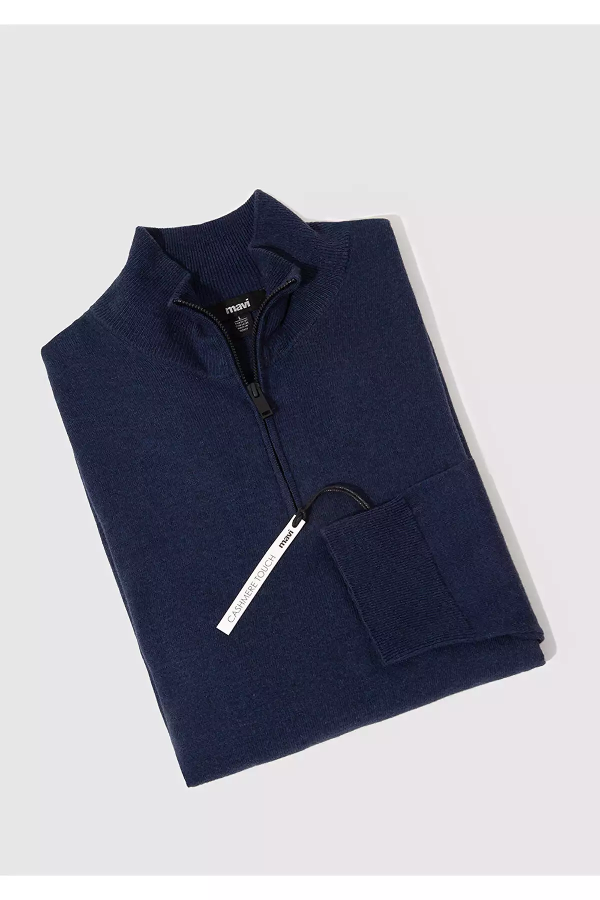 ژاکت ناهار آبی نیمه زیپ با ترکیب کشمیر و برش معمولی برند Mavi - 861164632