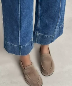 کفش زنانه تخت به رنگ بژ از چرم سوئید حقیقی هارولد کویو برند NİŞANTAŞI SHOES - 996000285