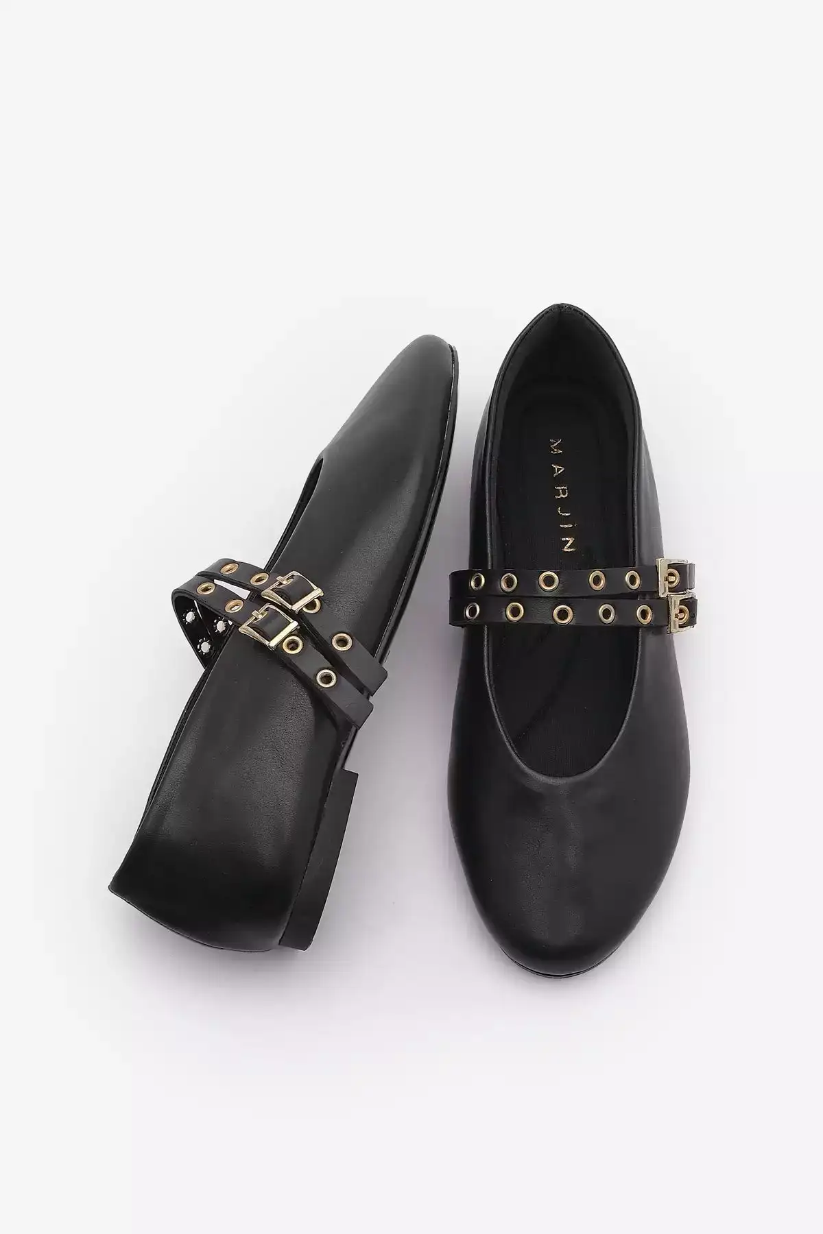 کفش بپوش زنانه با بند دوگانه و زینتی، مدل روزمره، رنگ مشکی برند Marjin - 859939669