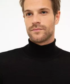 پلیور مردانه مشکی فیت نازک با یقه اسکی برند Pierre Cardin - 31630846