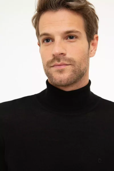 پلیور مردانه مشکی فیت نازک با یقه اسکی برند Pierre Cardin - 31630846