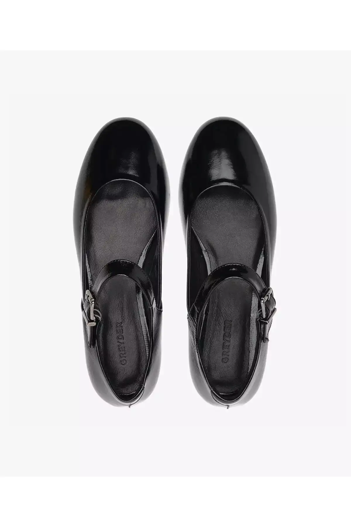 کفش باله زنانه مشکی براق چرمی طبیعی با چین و چروک برند Greyder - 924364689
