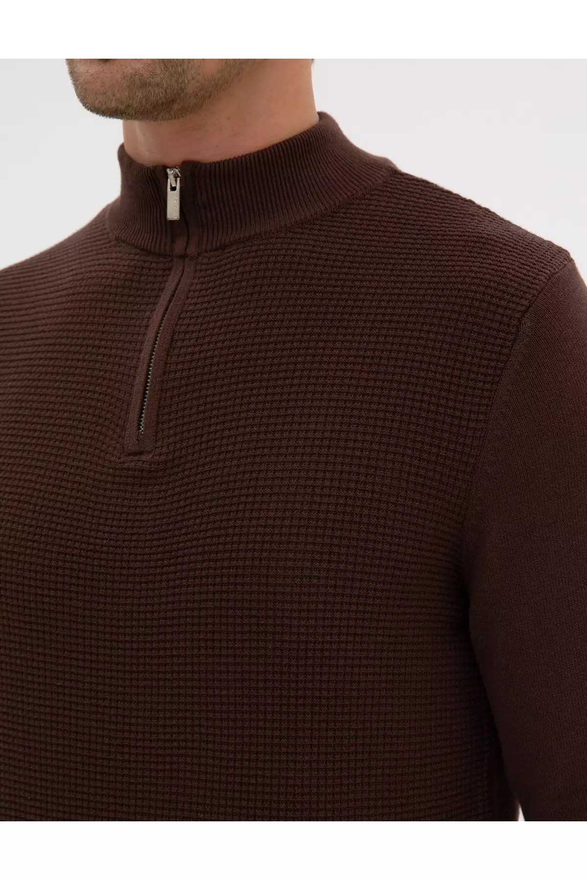 ژاکت قهوهای با برش اسلیم فیت و یقه ایستاده، زیپدار، کد 50317397-VR029 برند Pierre Cardin - 1039157912