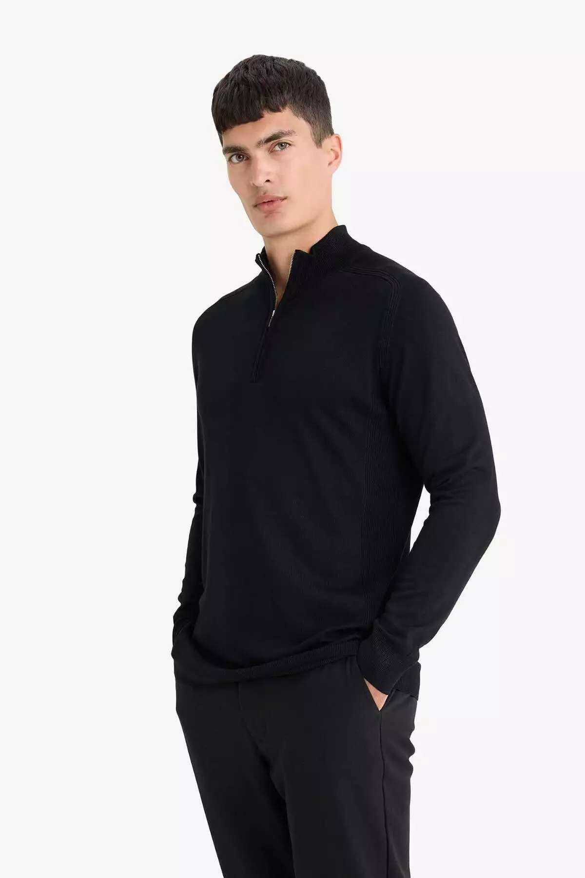 ژاکت بافتنی یقه ایستاده با نیمه زیپ استاندارد فیت D0624AX25AU برند Defacto - 966582822