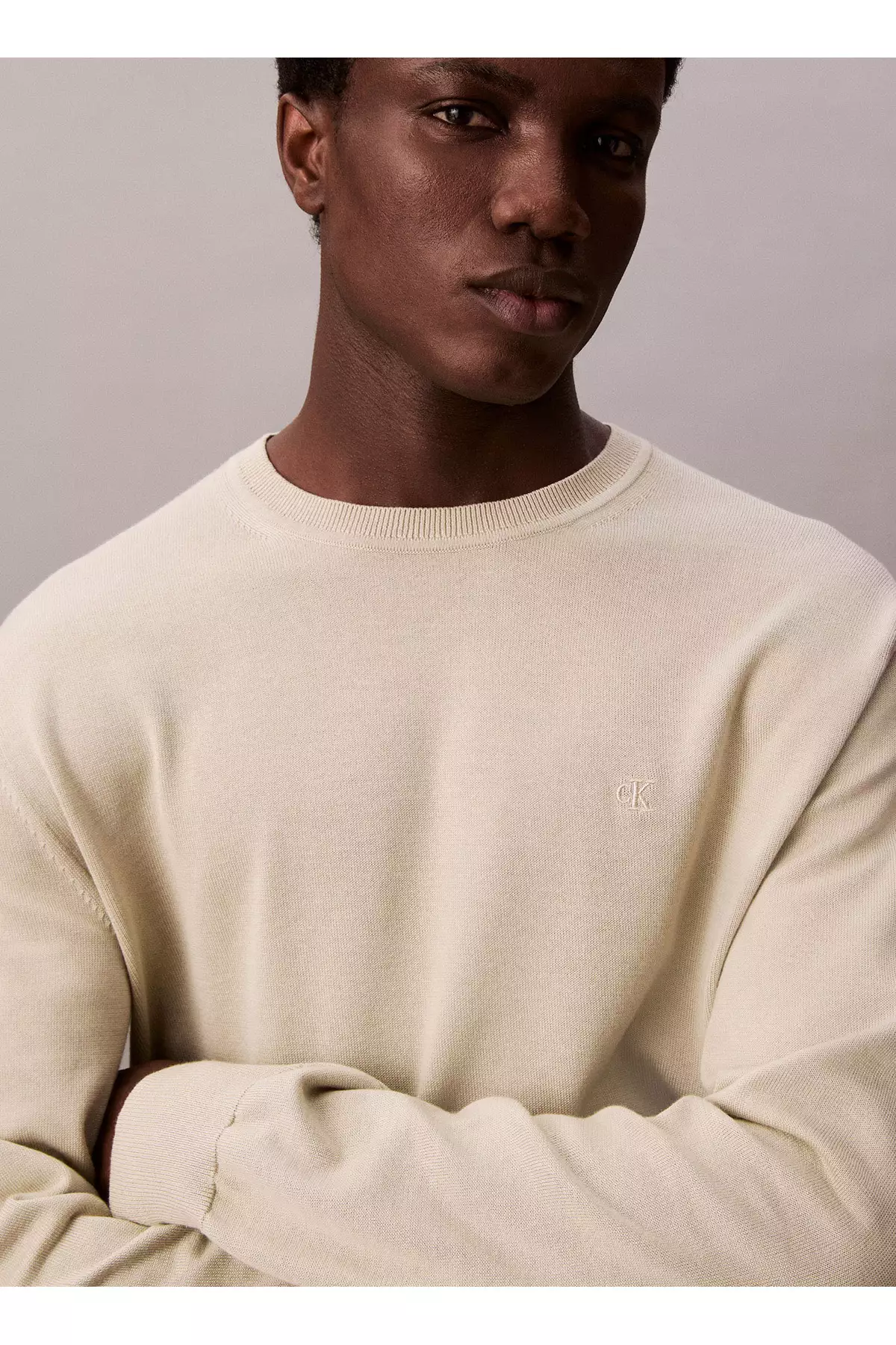 ژاکت مردانه با یقه حلقهای معمولی رنگ خاکی LV040BM343LL5_LS از الیاف سوپیما کتان برند Calvin Klein - 968770986