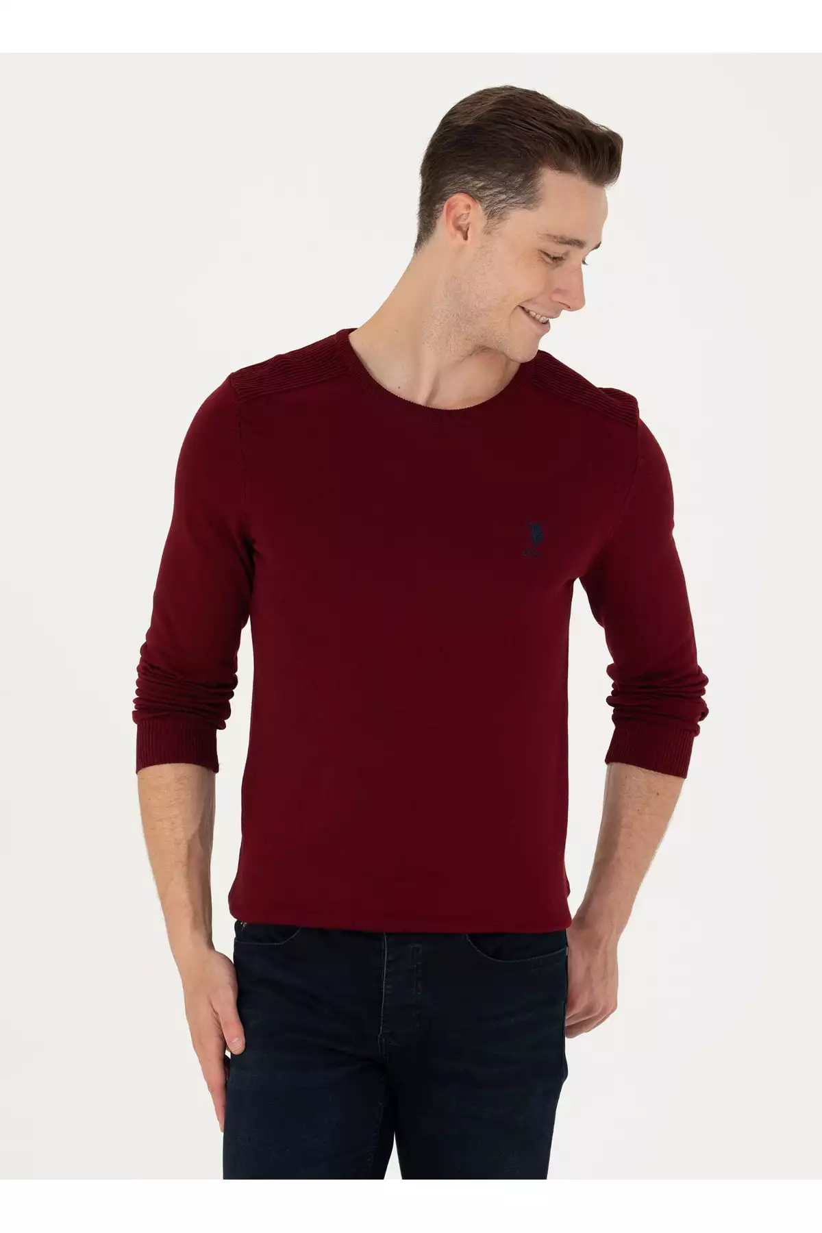 پولوی آمریکایی اسن. تیشرت یقه گرد فیت باریک مردانه رنگ قرمز تیره مدل TD01-BSK23 برند U.S. Polo Assn. - 756564762