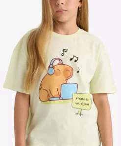 تیشرت کوتاه آستین دخترانه طرحدار با یقه گرد و فیت راحت F9723A825HS برند Defacto - 978120578