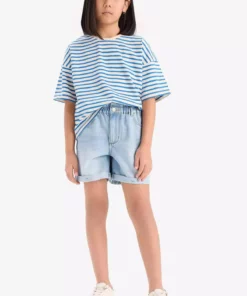 تیShirt کوتاه آستین با یقه گرد و طرح راه‌راه برای دختران، مدل D8581A825SM برند Defacto - 926700877