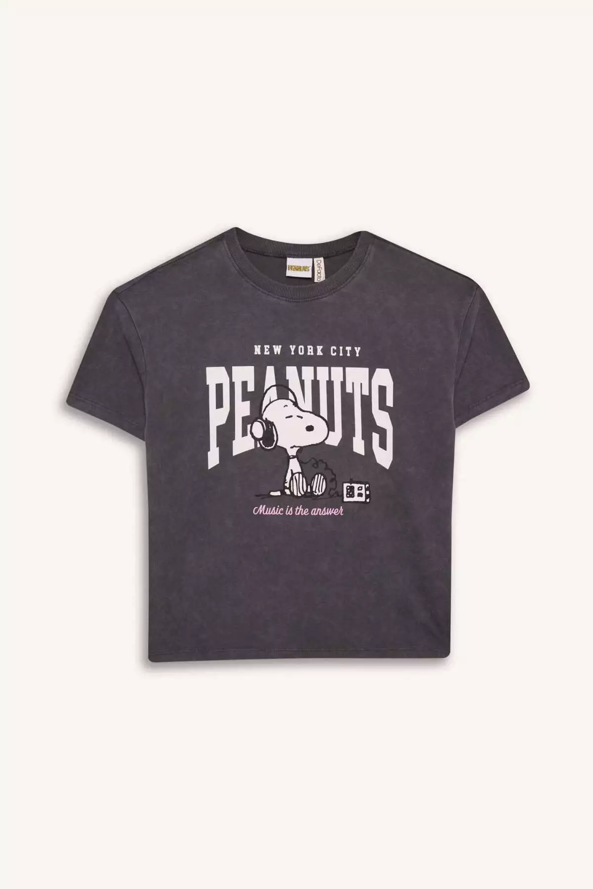 تیشرت کوتاه آستین دخترانه با طراحی Snoopy و برش راحت در یقه گرد برند Defacto - 895945728