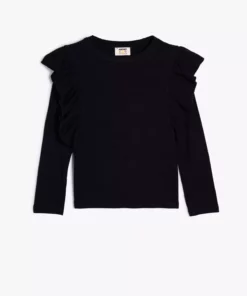 تیشرت ویسکوز با یقه گرد و جزئیات فرفری با آستین بلند برند Koton - 869195769