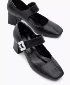 کفش پاشنهدار زنانه با بند چسبی و کفه نئولیت طرح دار رنگ مشکی با پاشنه سنگی برند Tonny Black - 872924735