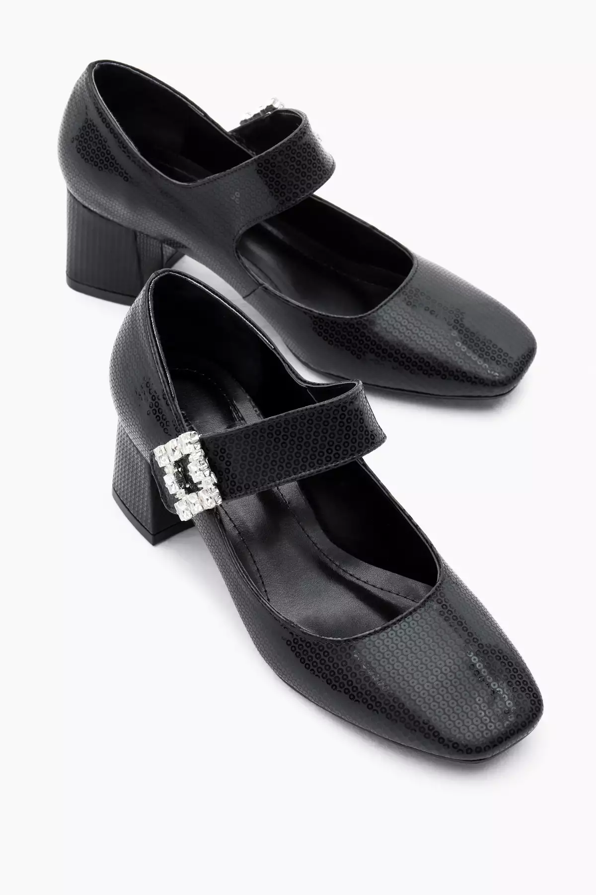 کفش پاشنهدار زنانه با بند چسبی و کفه نئولیت طرح دار رنگ مشکی با پاشنه سنگی برند Tonny Black - 872924735