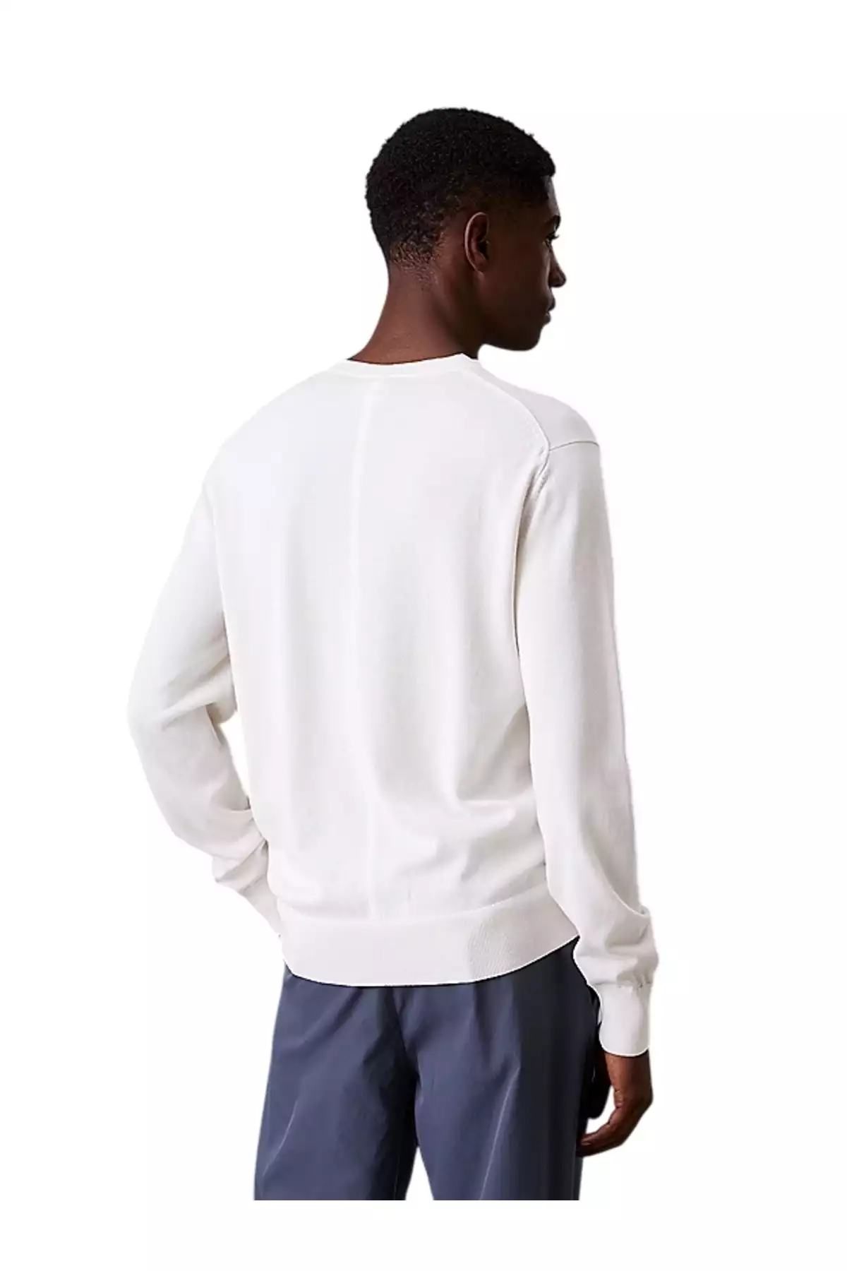 پولوشرت با یقه گرد مردانه از جنس پشم سوپیمای کتانی - سفید برند Calvin Klein - 952342928