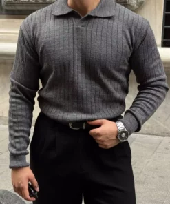 تی شرت نخی مردانه با یقه پوLO و آستین بلند، طراحی راحت و معمولی برند Livio Ferri - 990553810