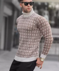 ژاکت بافتنی یقه ماهی‌گیری به رنگ سنگی با طرح 5768 برند Madmext - 310758804