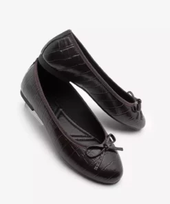 کفش روزمره بالهای زنانه با نوک گرد و پاپیونی مدل لاوتین قهوهای کروکو برند Marjin - 976780307