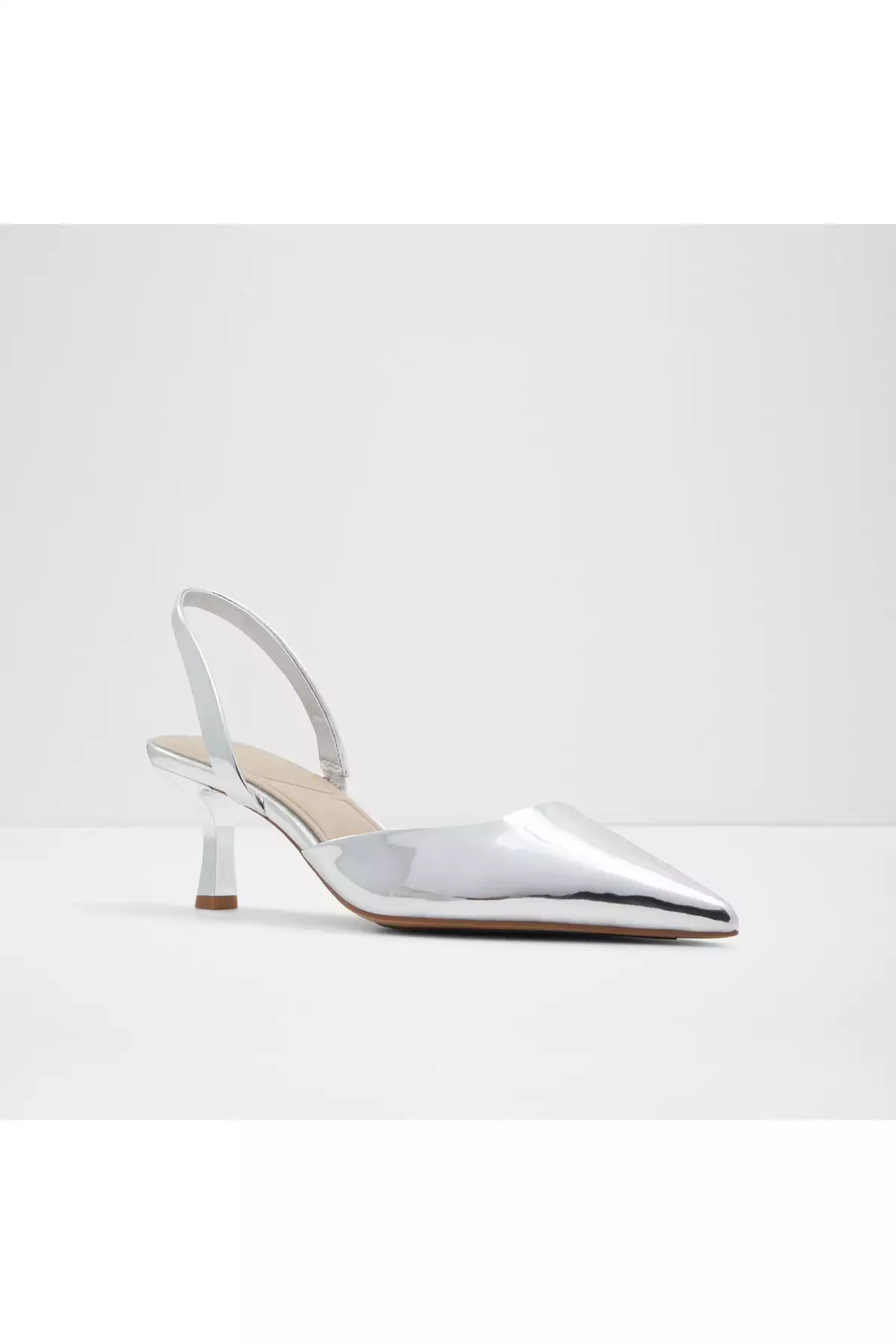 گاوآی دیسی - کفش مجلسی پاشنه نازک زنانه از چرم مصنوعی نقرهای برند Aldo - 922444247