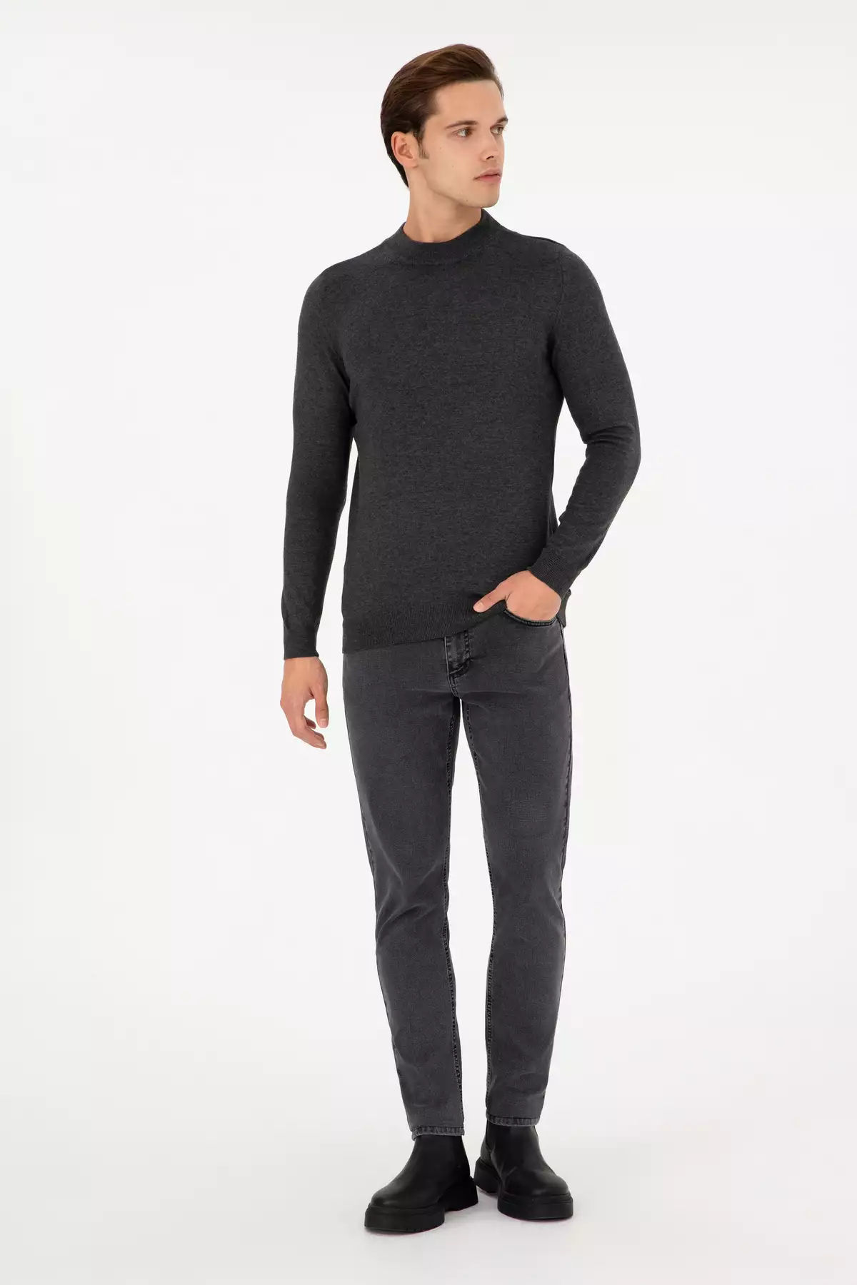 ژاکت بافتنی مردانه فیت اسلیم یقه نیمه بالای ماهی آنترسیت ملانژ مدل 50298201-VR081 برند U.S. Polo Assn. - 869199528