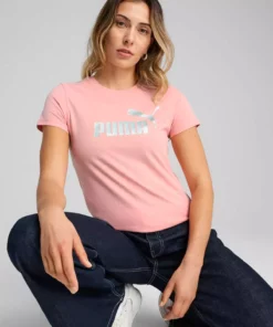 تیشرت زنانه کوتاه آستین ESS METALLIC شماره 1 با لوگو رنگ صورتی برند Puma - 904862954
