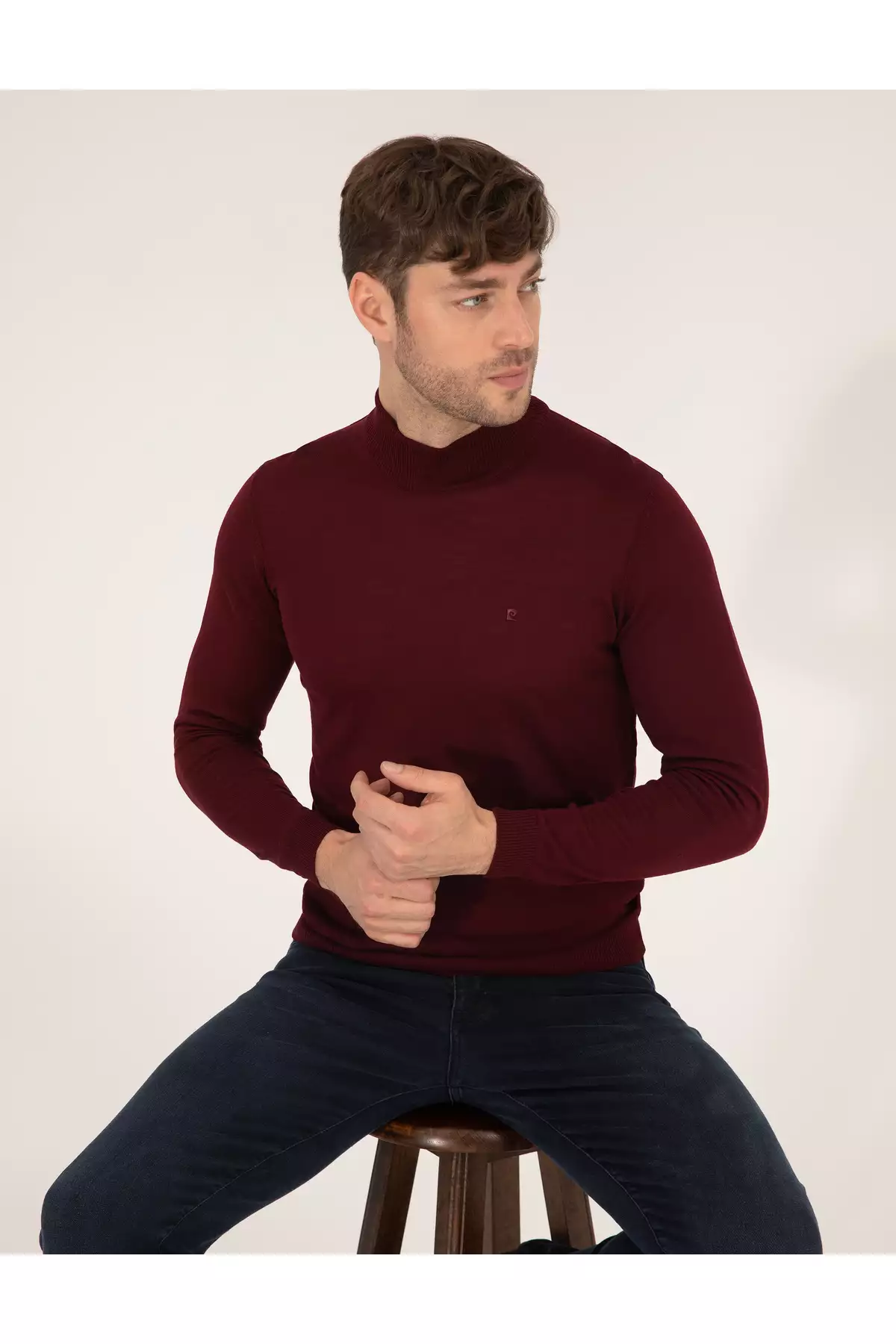 پلیور بافتBasic یقه ی نیمه کانال بولتی فیبر ترکیبی پشم مناسب سایز باریک رنگ Bordo کد 50257313-VR030 برند Pierre Cardin - 828868876