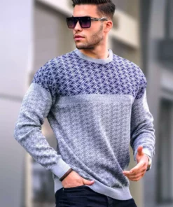 ژاکت بافت مردانه طرح دار گری 5977 برند Madmext - 370948694