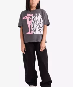 تی‌شرت آستین کوتاه سرمه‌ای دخترانه با طرح پانتر صورتی و برش گشاد، یقه گرد مدل D8826A825SP برند Defacto - 897205402