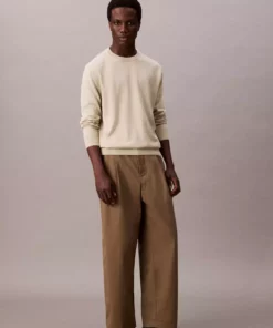 ژاکت مردانه با یقه حلقهای معمولی رنگ خاکی LV040BM343LL5_LS از الیاف سوپیما کتان برند Calvin Klein - 968770986