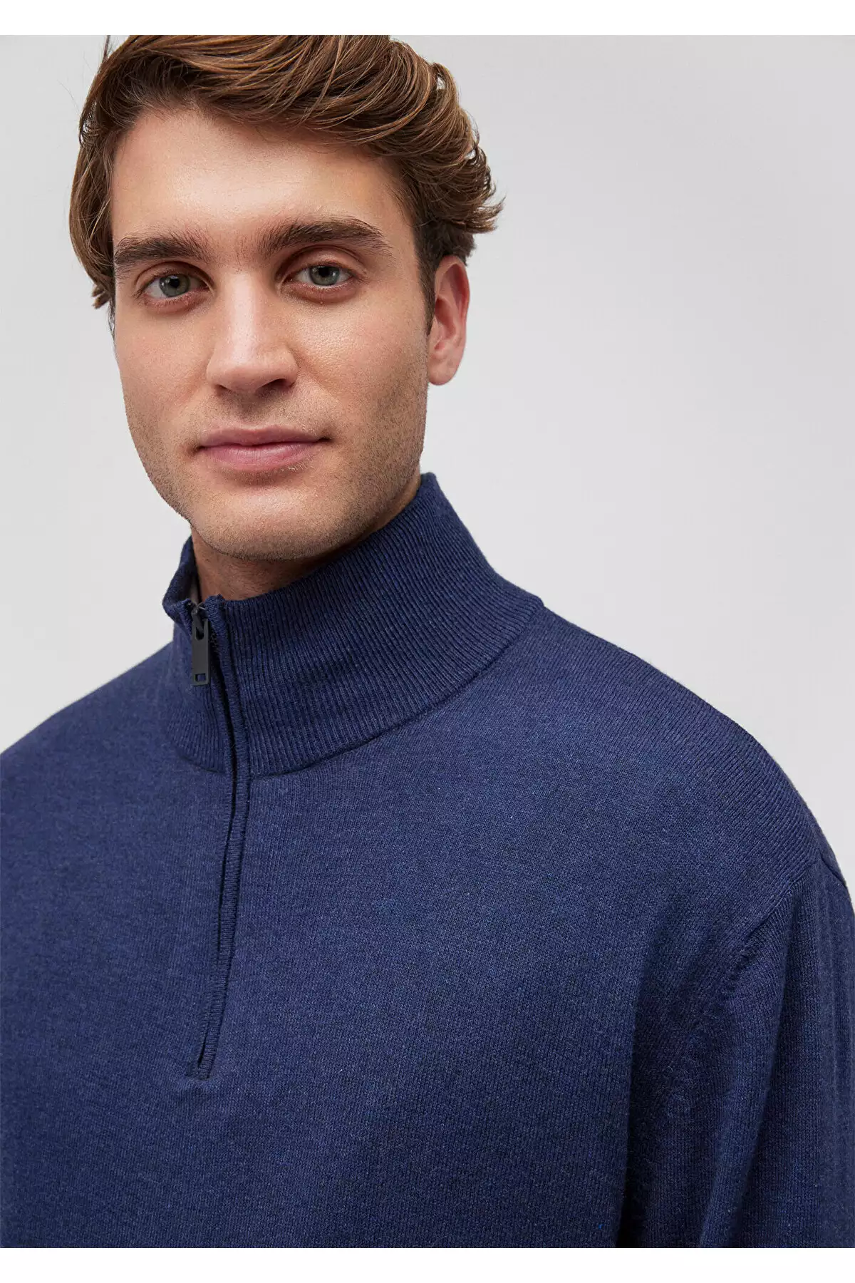 ژاکت ناهار آبی نیمه زیپ با ترکیب کشمیر و برش معمولی برند Mavi - 861164632