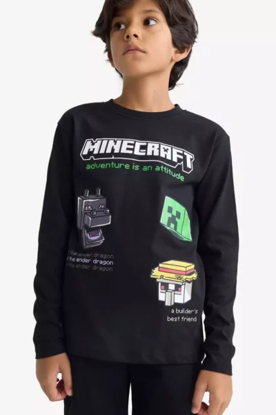 تی‌شرت آستین بلند یقه‌دار دوچرخه‌سواری برای پسر بچه‌ها مدل Minecraft کد F5091A825AU برند Defacto - 978606305