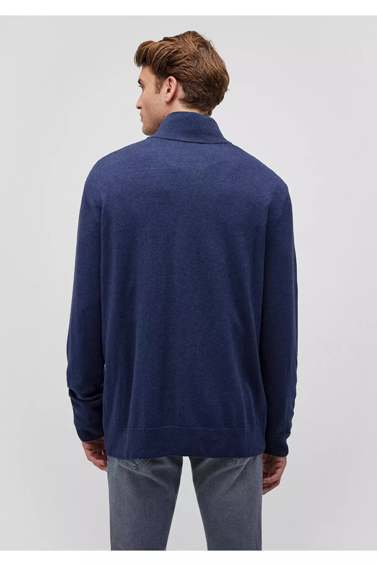 ژاکت ناهار آبی نیمه زیپ با ترکیب کشمیر و برش معمولی برند Mavi - 861164632