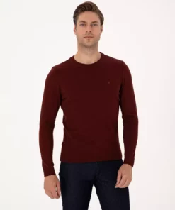 ژاکت بافتنی ساده یقه گرد نازک بوردو مدل 50314192-VR014 برند Pierre Cardin - 976137005