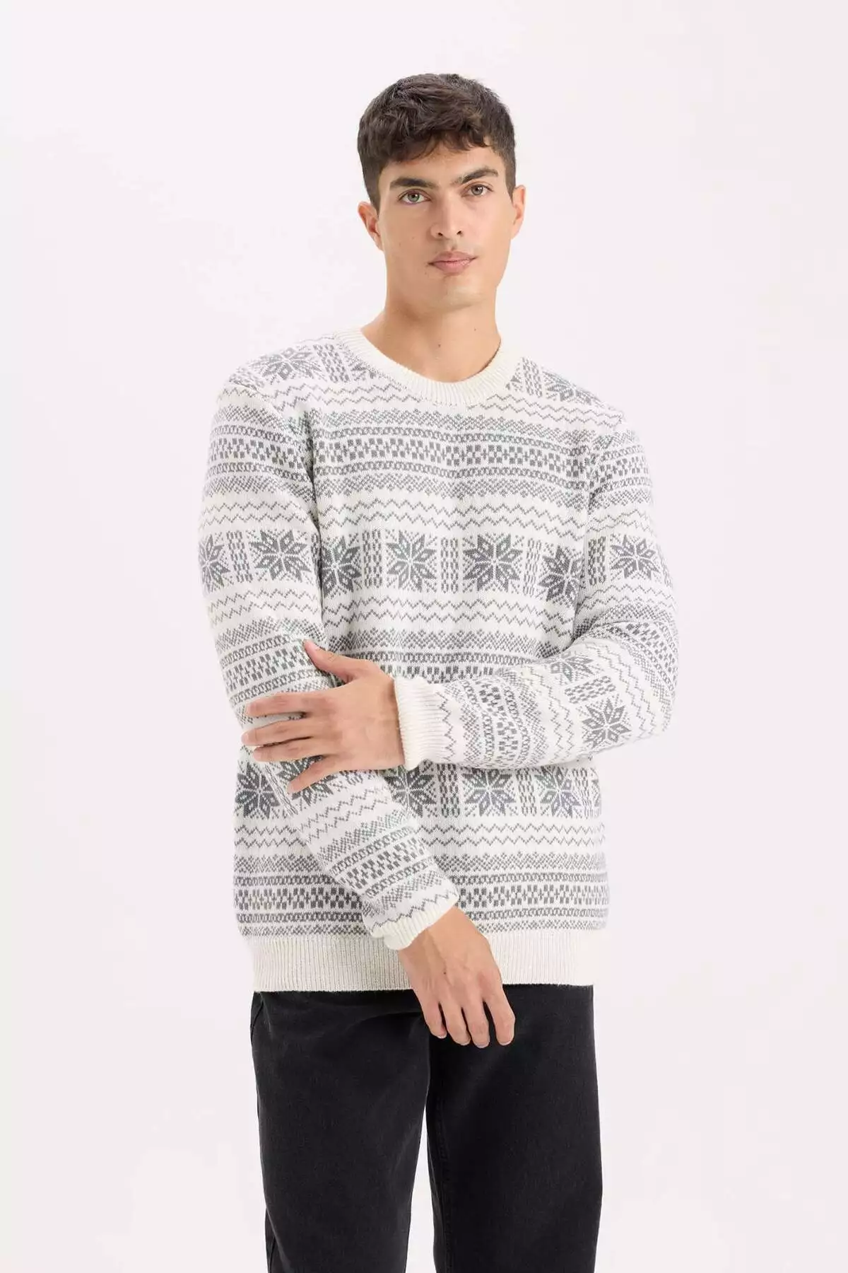 ژاکت بافتنی یقه دوچرخهای با تم سال نو مدل D6839AX24WN برند Defacto - 877979918