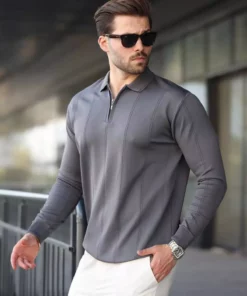 کلاه‌خود پولو یقه زیپی مردانه آنتراسیت E7427 برند Madmext - 986537072