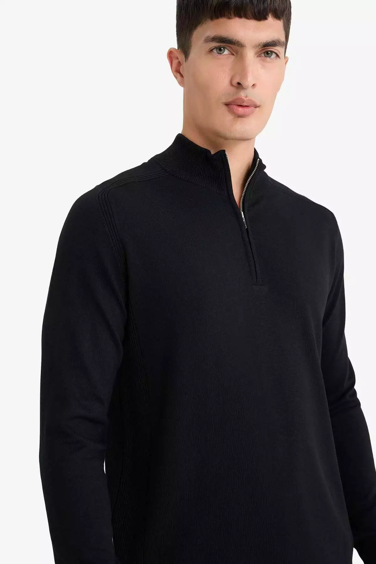 ژاکت بافتنی یقه ایستاده با نیمه زیپ استاندارد فیت D0624AX25AU برند Defacto - 966582822